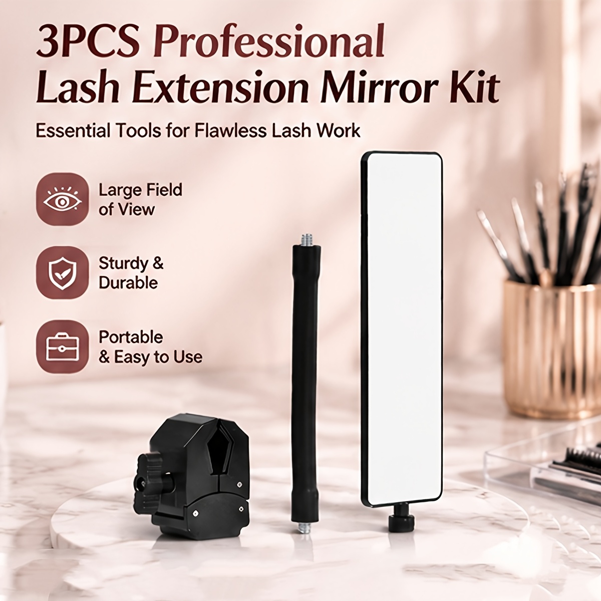 Lash Tray Organizer - 3-teiliges Professionelles Wimpernverlängerungs-Spiegelset HD Weitwinkel-Wimpernprüfspiegel mit